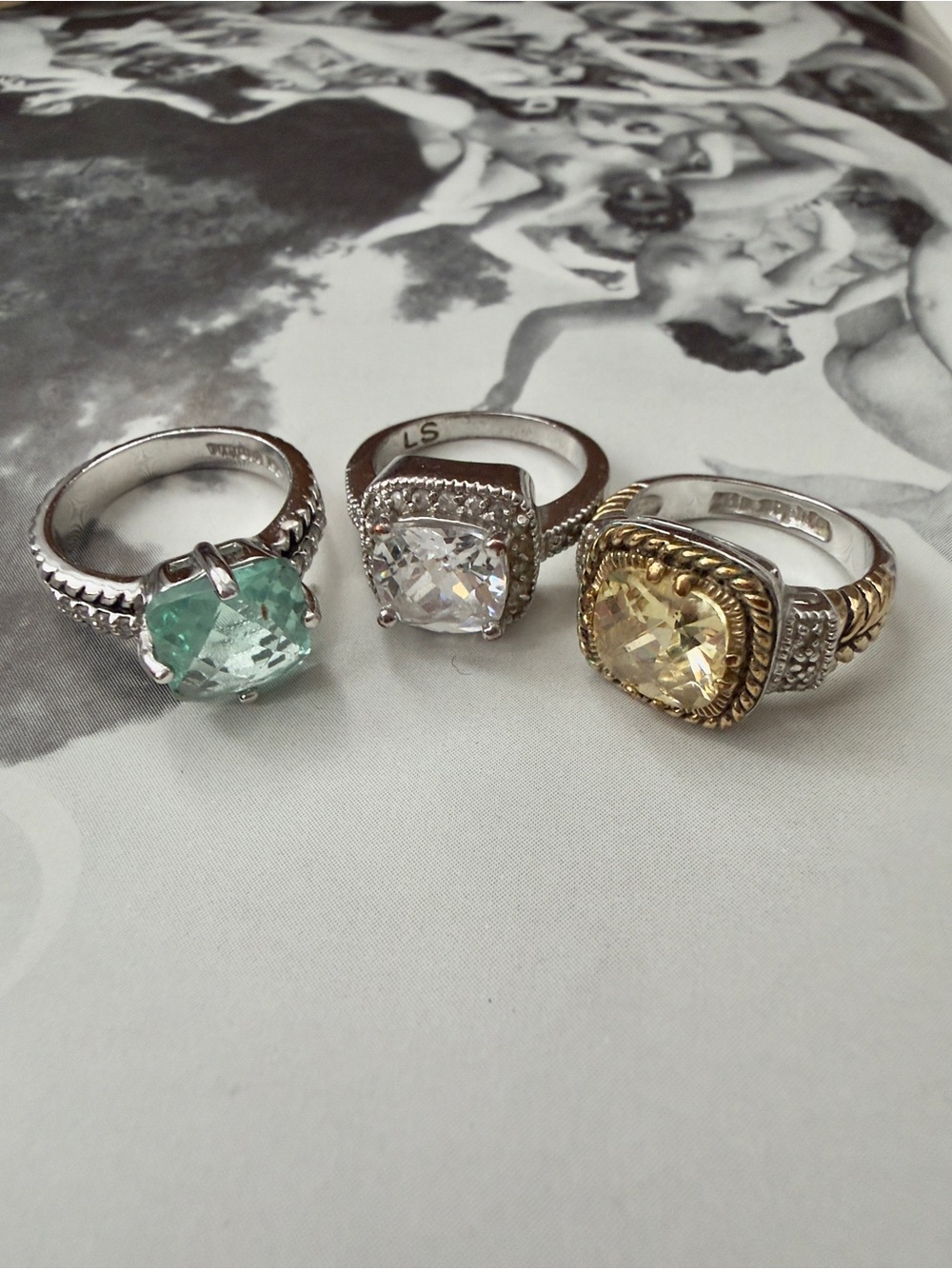 Lia Sophia Cushion-Cut Trio Ring Set in Mint, Clear & Champagne